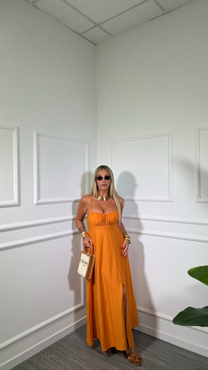 Abito midi misto lino Elys arancio 6960