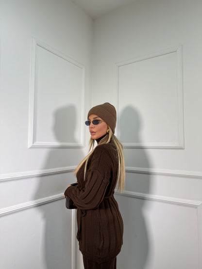 Coordinato in maglia a coste December cioccolato 228000