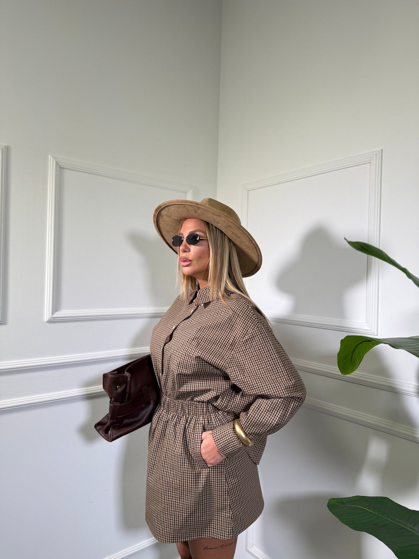 Coordinato a quadretti Camila taupe/cacao2774