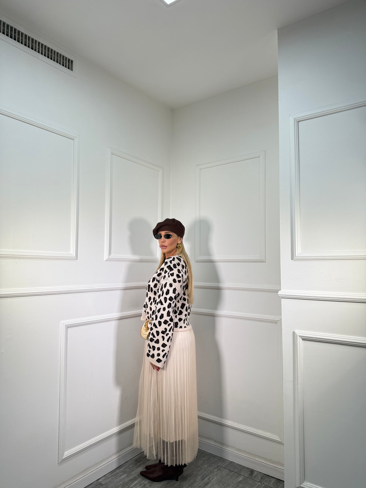 Coordinato 2pezzi in tulle maculato Giselle panna 23200