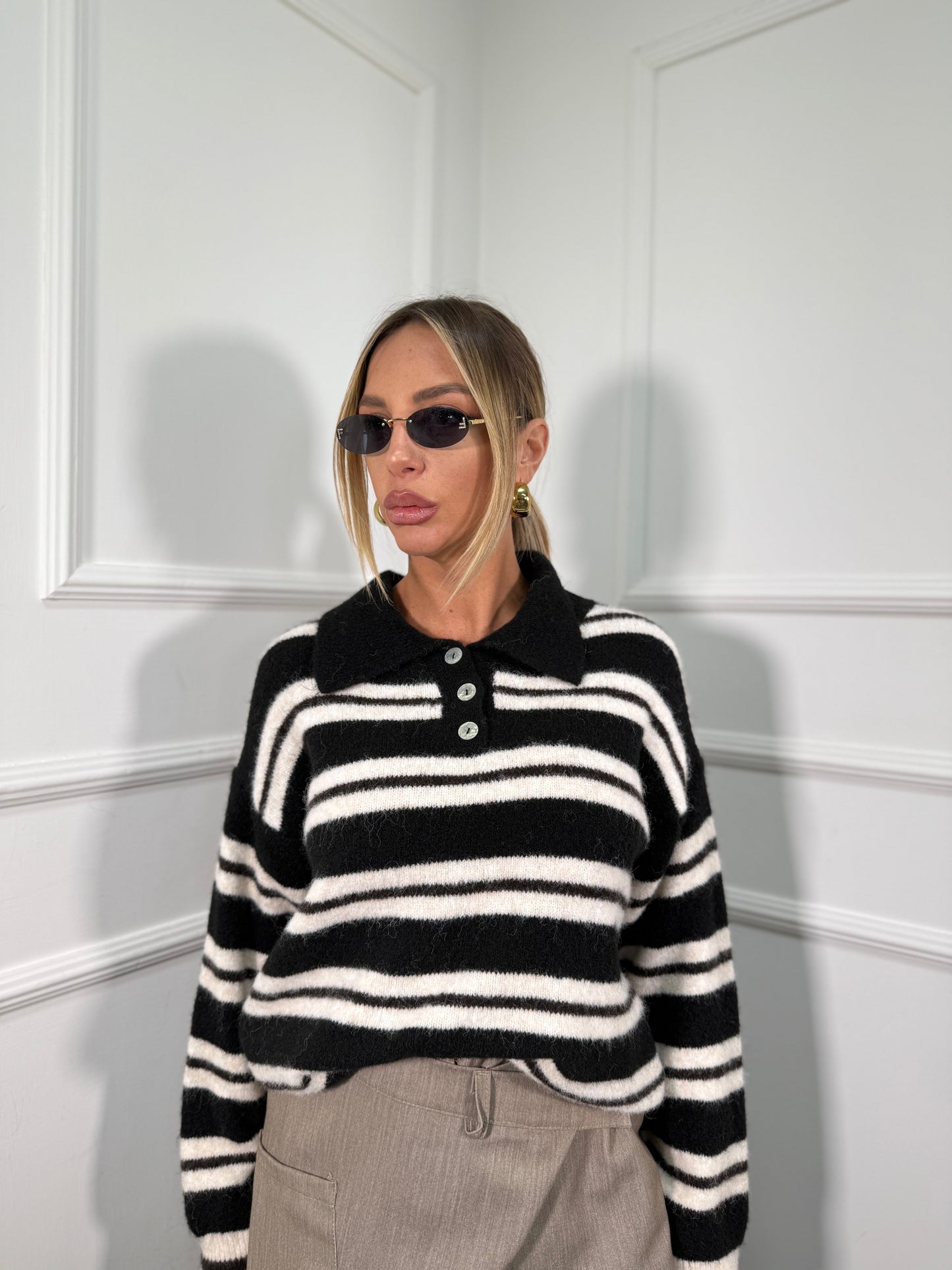 Pullover polo lana cotta Nina nero 33955