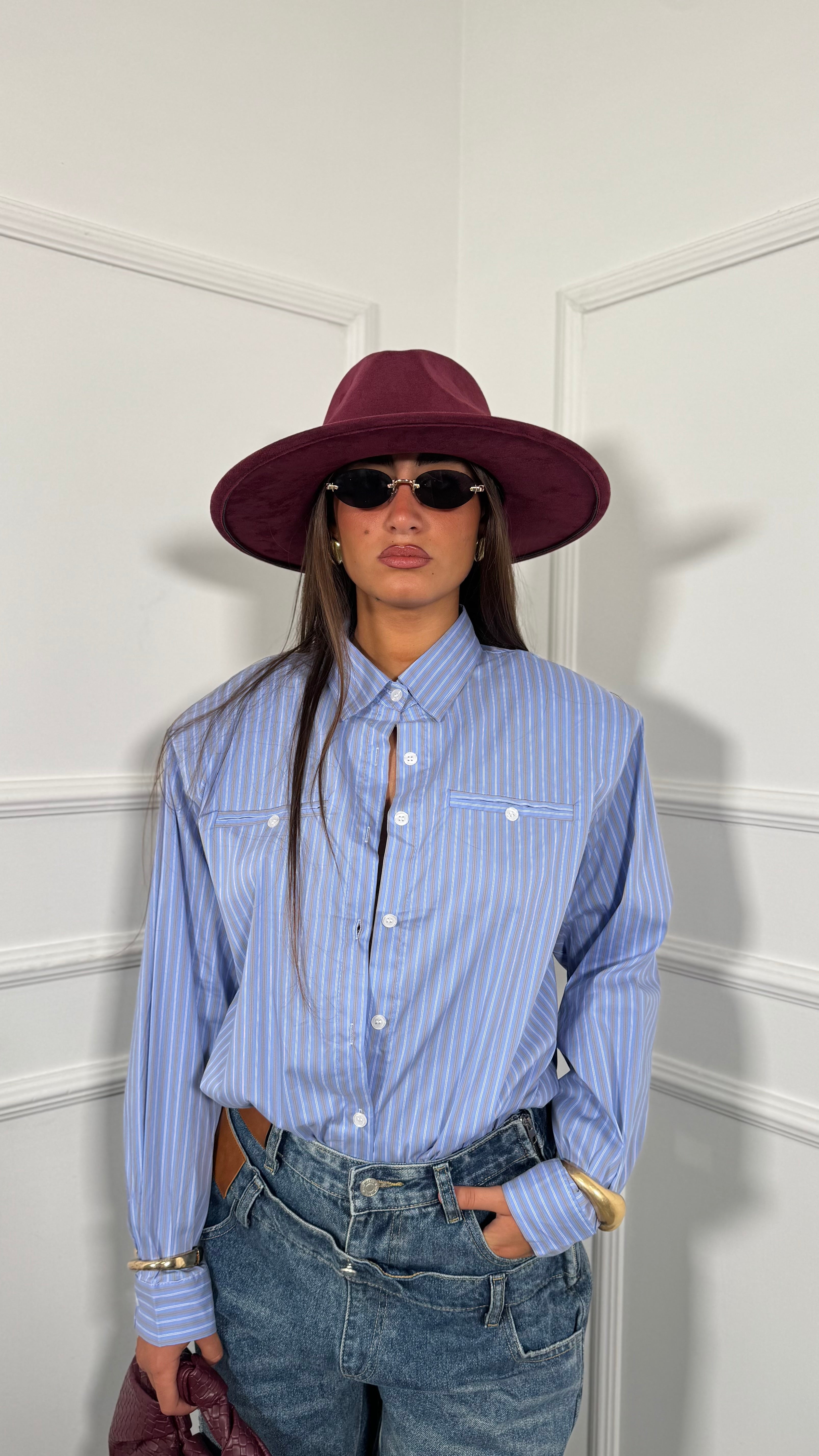 Camicia a righe con spalline Dehlia azzurra 19570