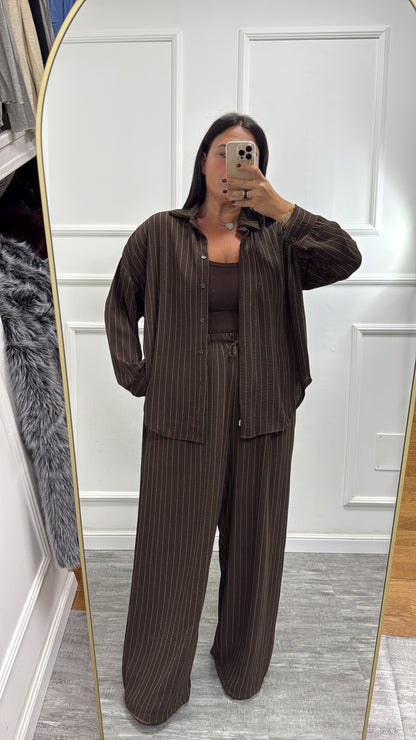 Coordinato gessato Office cioccolato curvy 46/52 25061