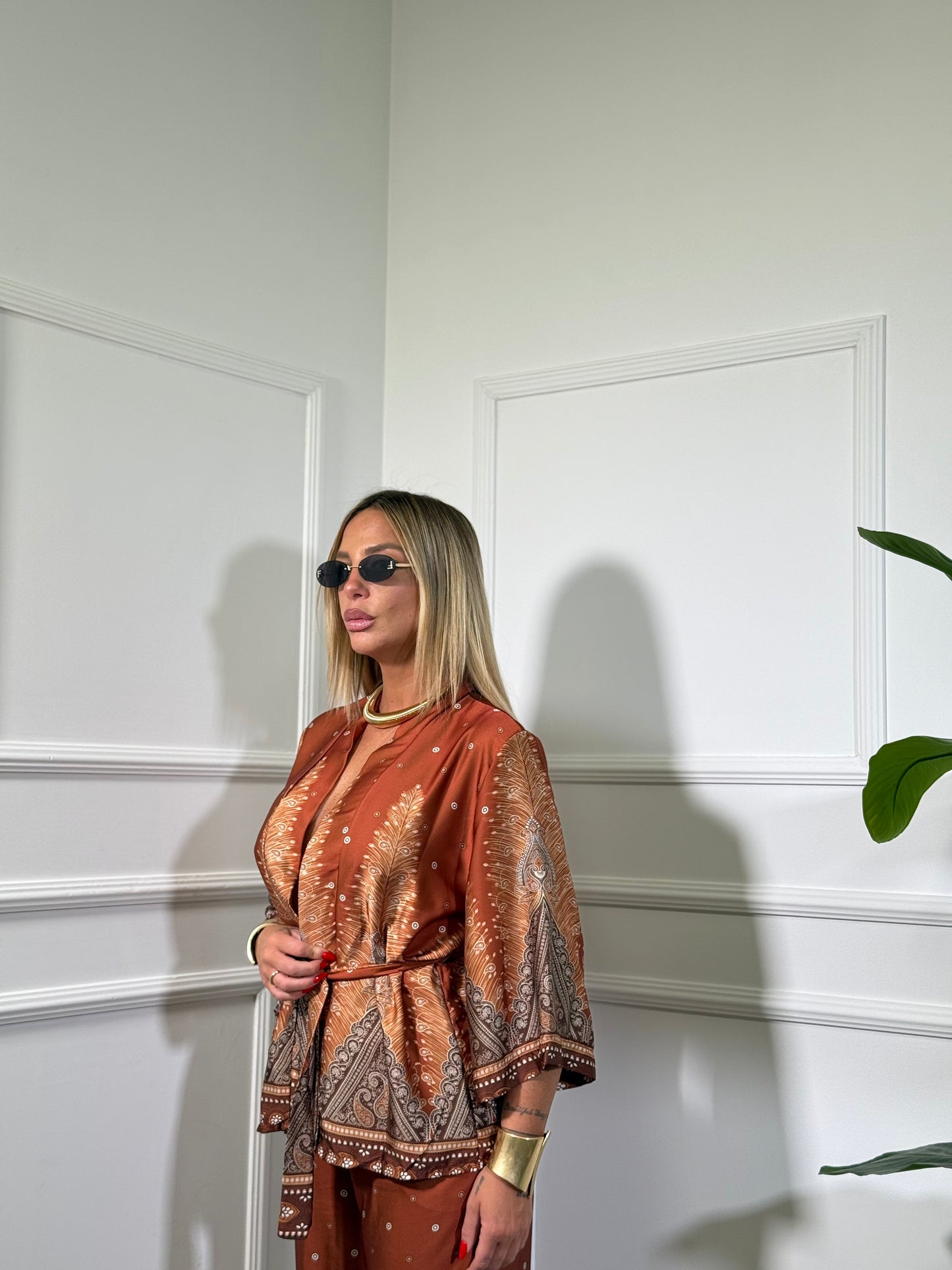 Coordinato kimono in satin Emirates coccio 26417
