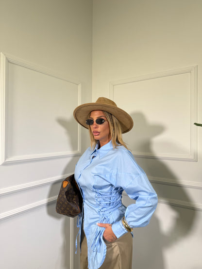 Camicia in cotone stringata Rebby azzurra nf9242