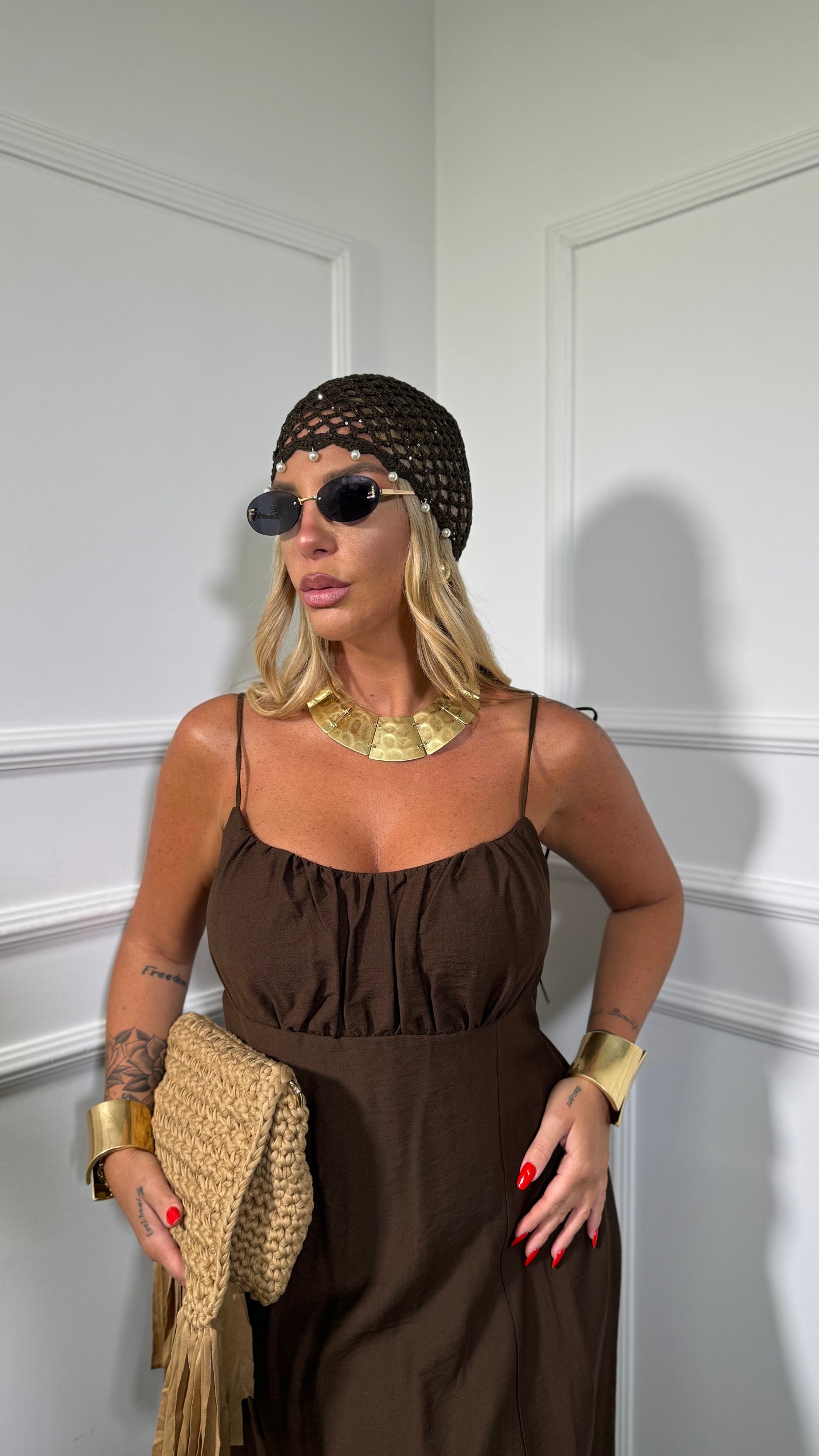 Abito midi misto lino (curvy) Ariel cioccolato 333