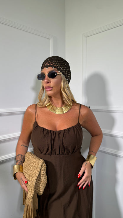 Abito midi misto lino (curvy) Ariel cioccolato 333