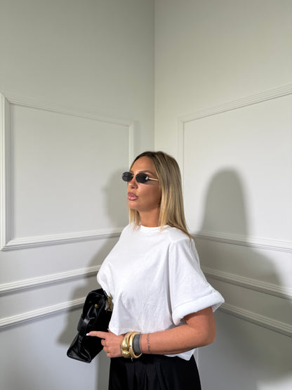 T-shirt crop con spalline e risvolto imbottito bianca 5649
