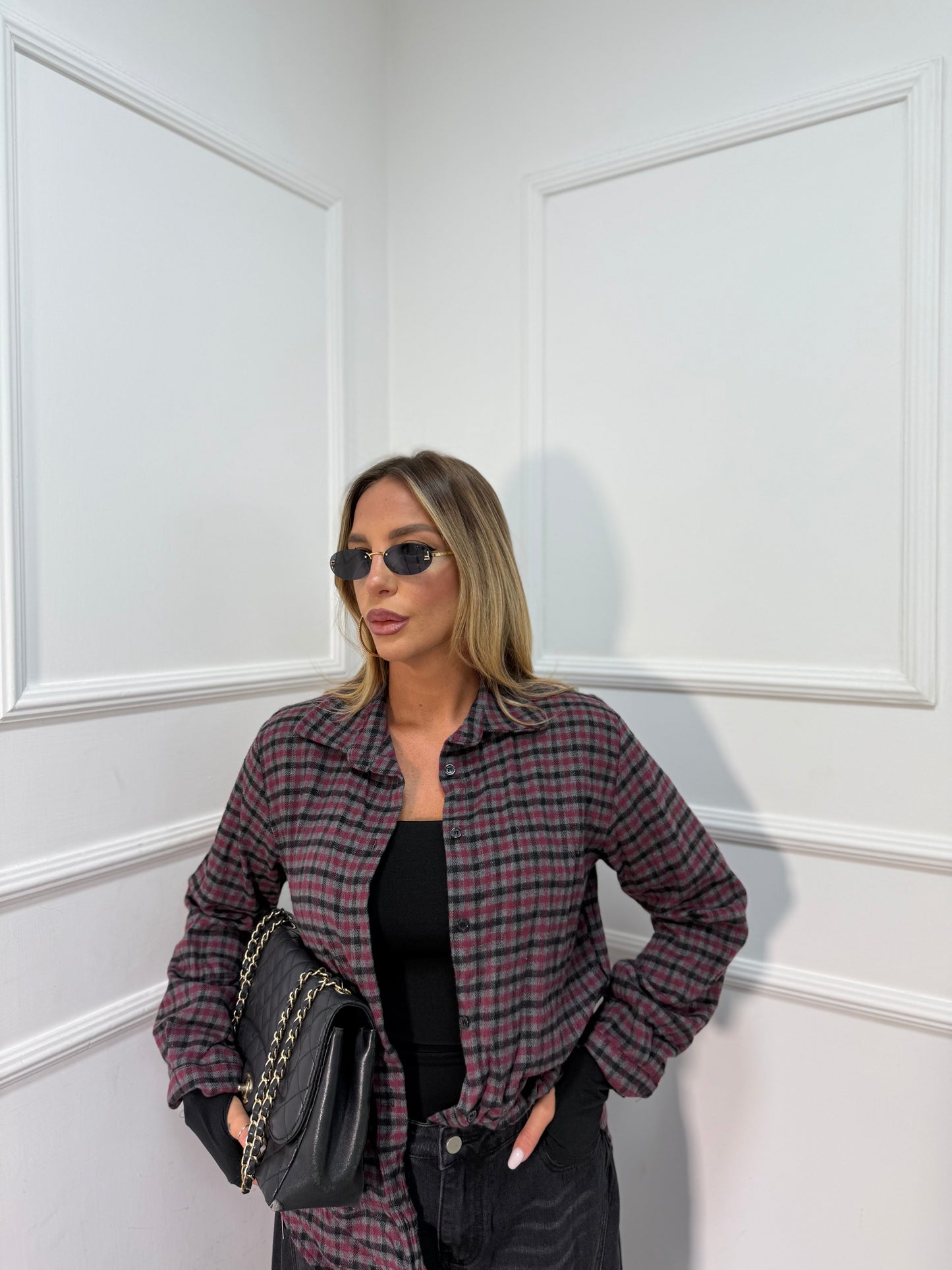 Camicia a quadri in flanella Gabry bordeaux/grigio a35