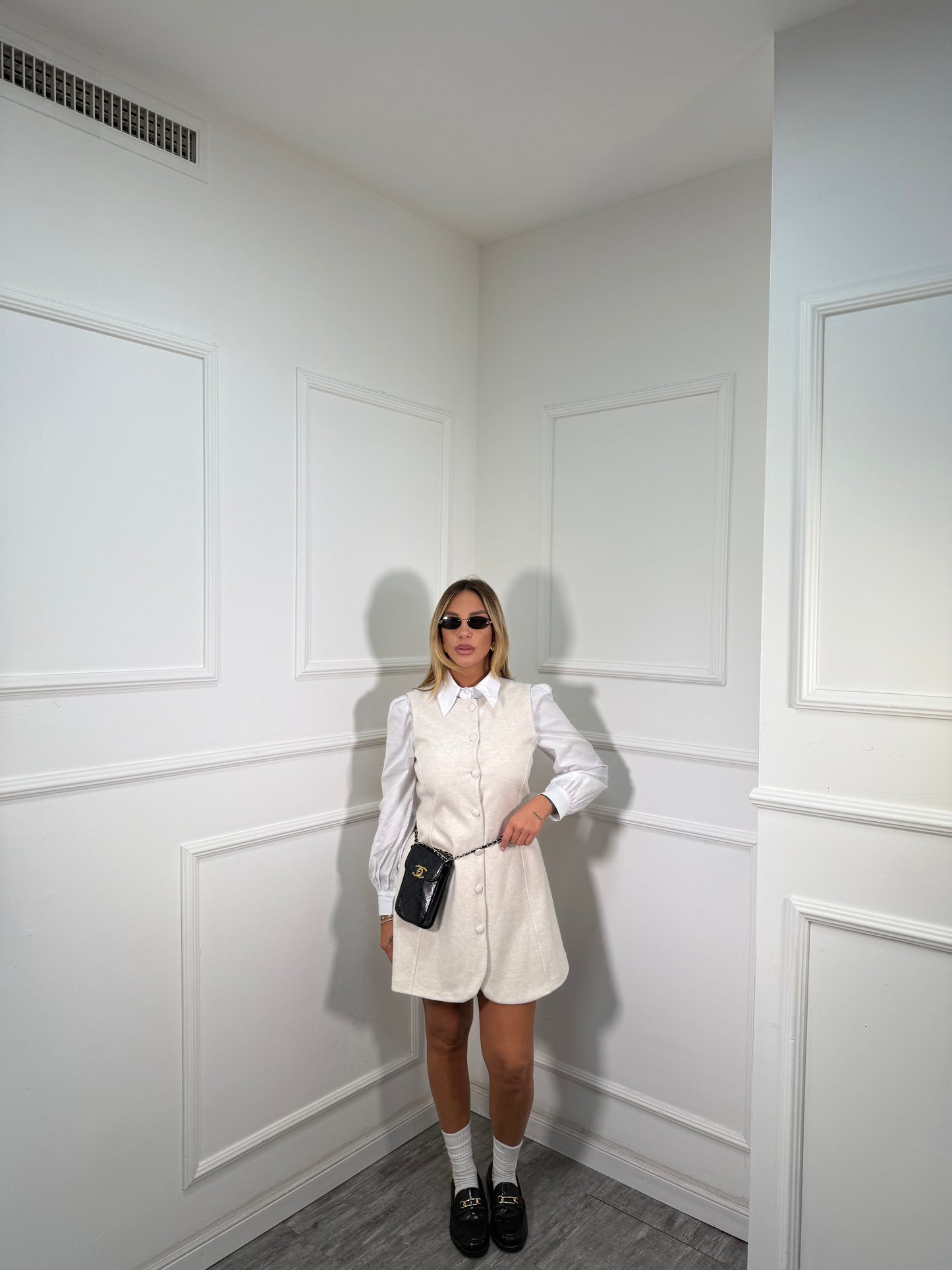 Abito in lana cotta con camicia Bon Ton panna 6785