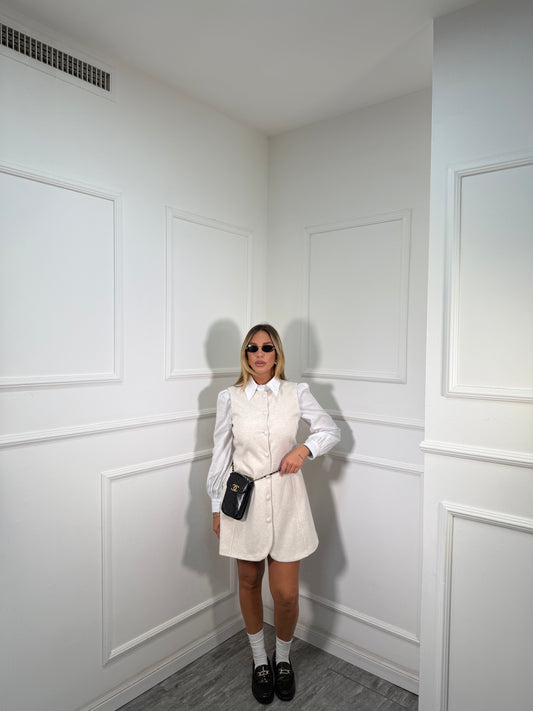 Abito in lana cotta con camicia Bon Ton panna 6785