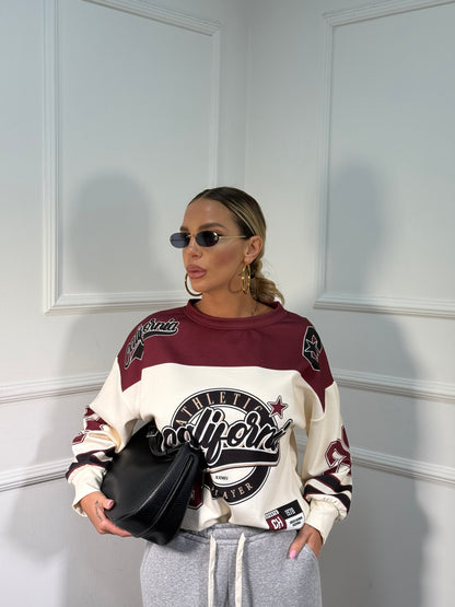 Felpa oversize in pile Player 63 bordeaux m6023