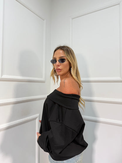 Felpa scollo a barca nera 97037