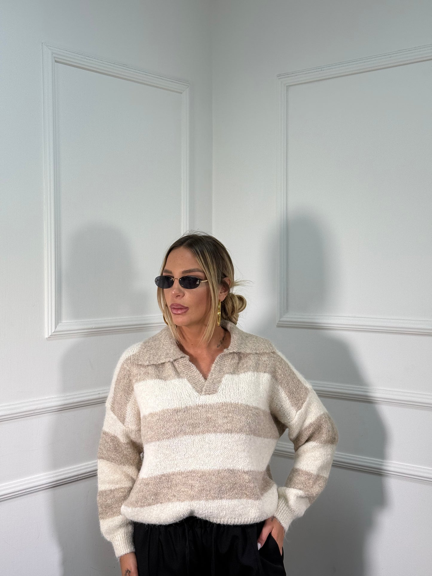 Pullover polo misto lana Macaron  cappuccino 51170