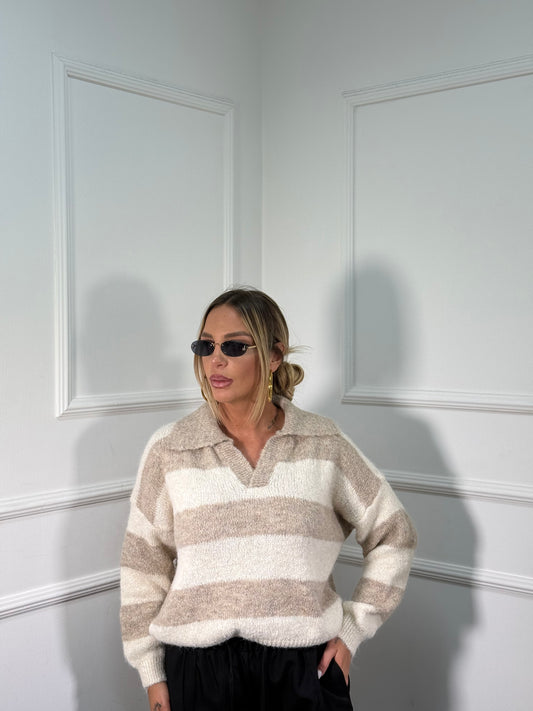 Pullover polo misto lana Macaron  cappuccino 51170