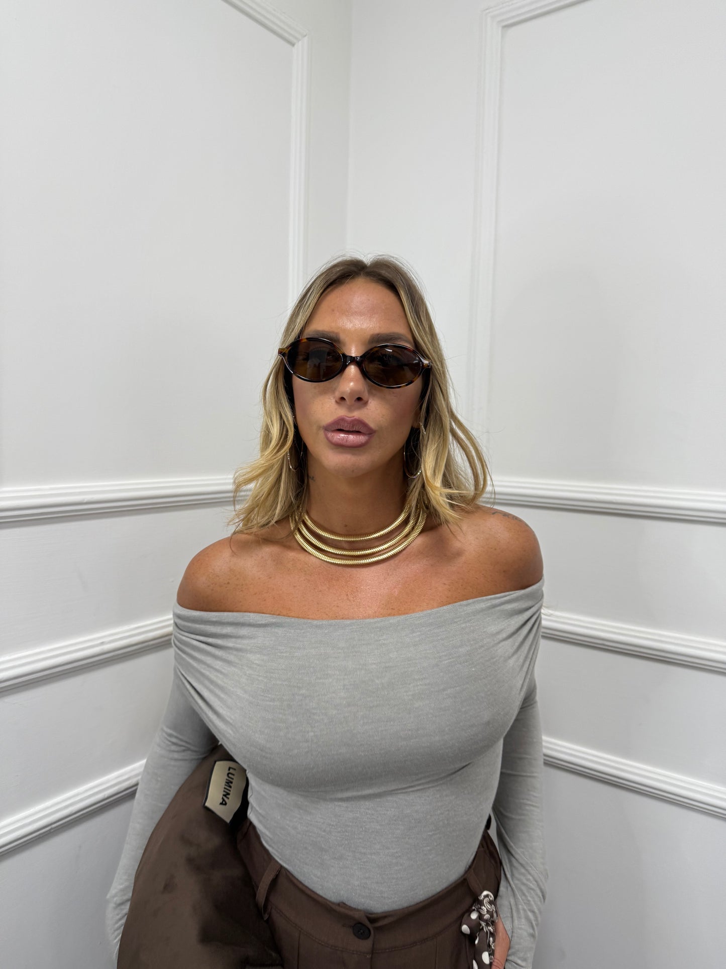 Shirt scollo a barca in viscosa Brendy grigio ng3811