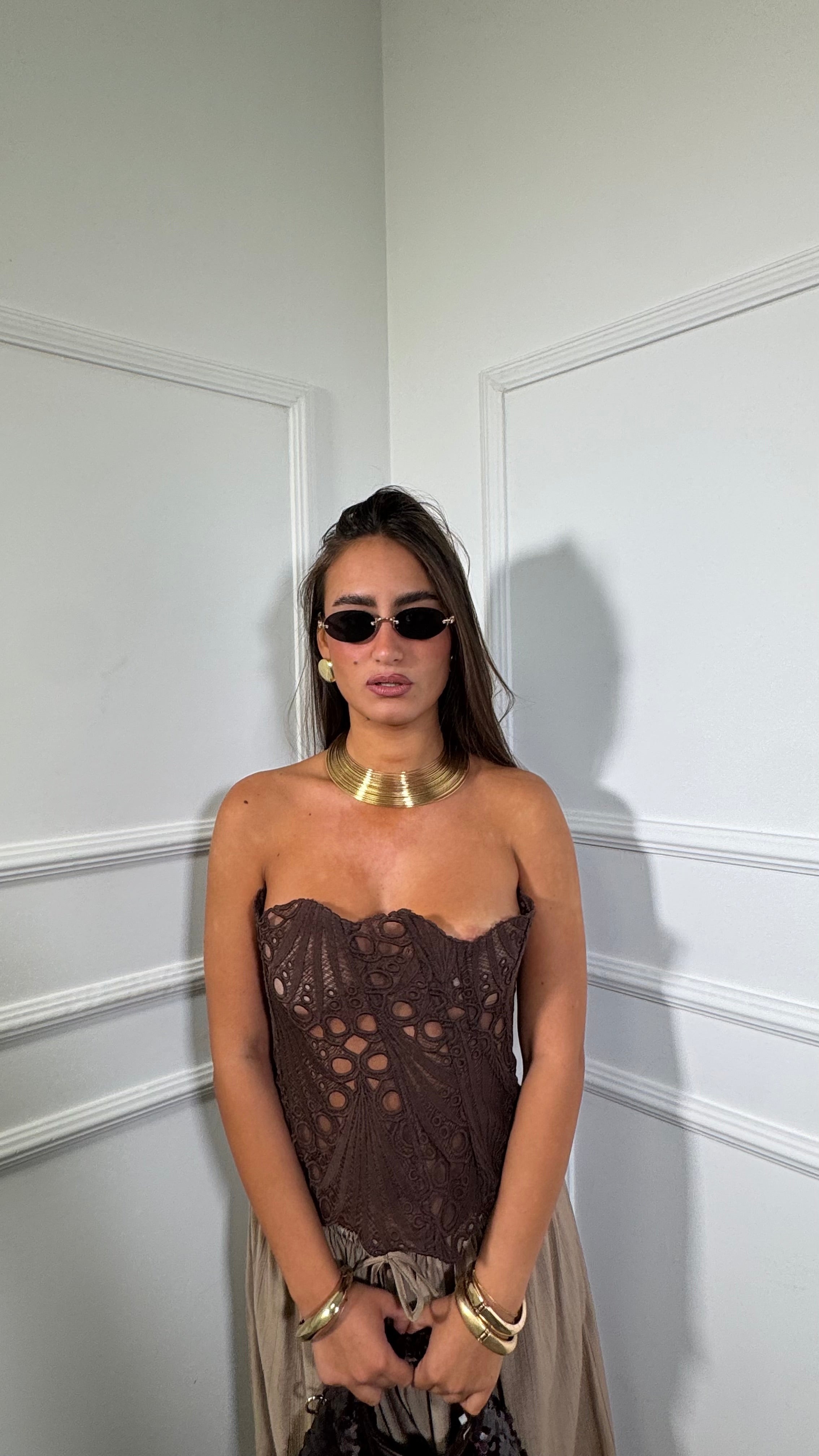 Bustier in macramè Kalos cioccolato 828