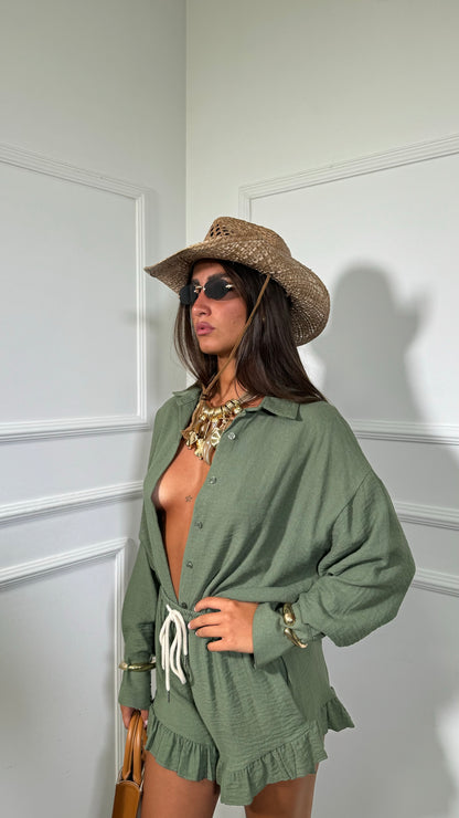 Coordinato scollo sul retro Marcela verde militare