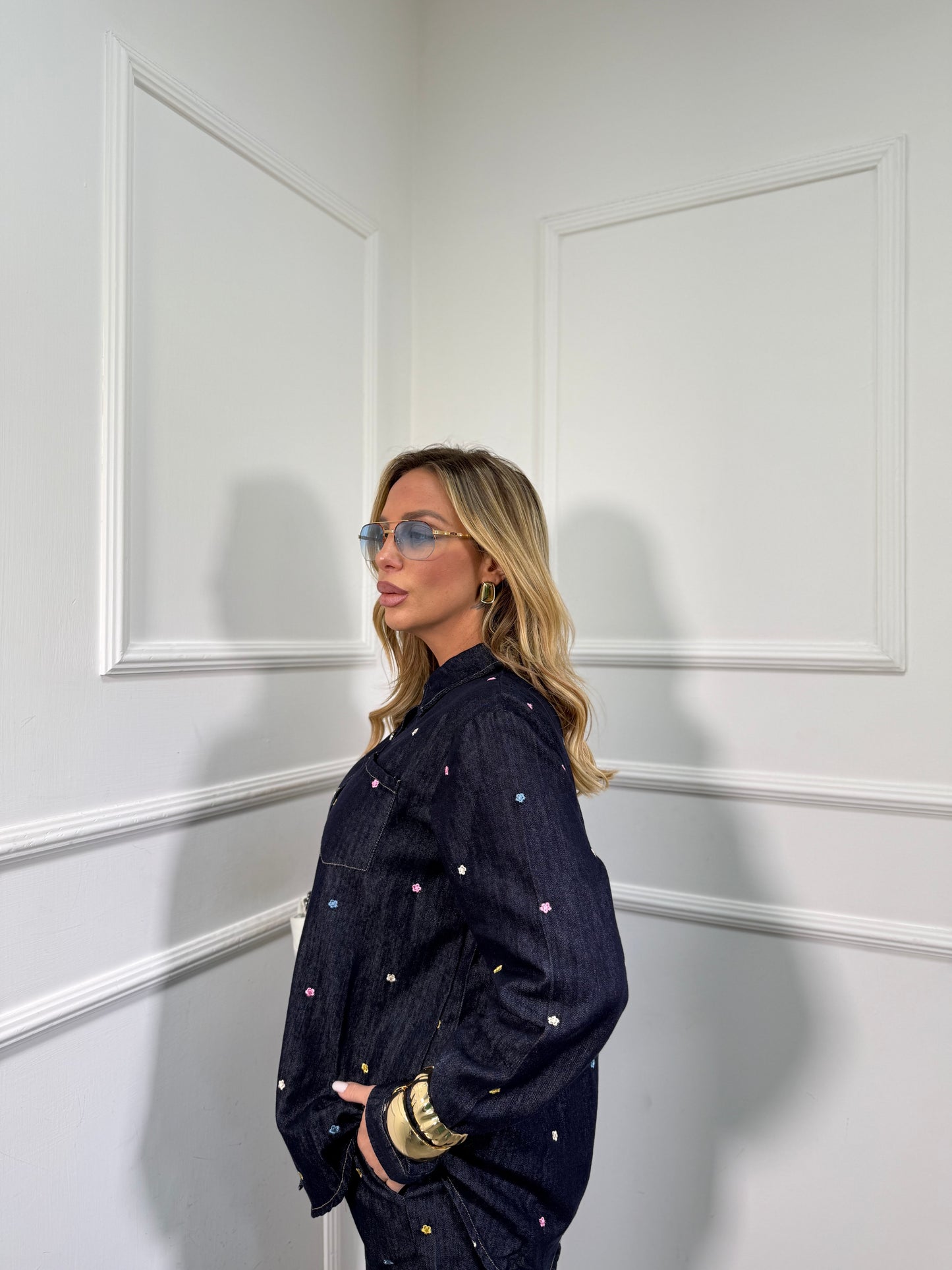 Coordinato in denim micro fiori Kyoto mf2686