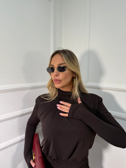 Abito in lycra con spalline cacao 12220