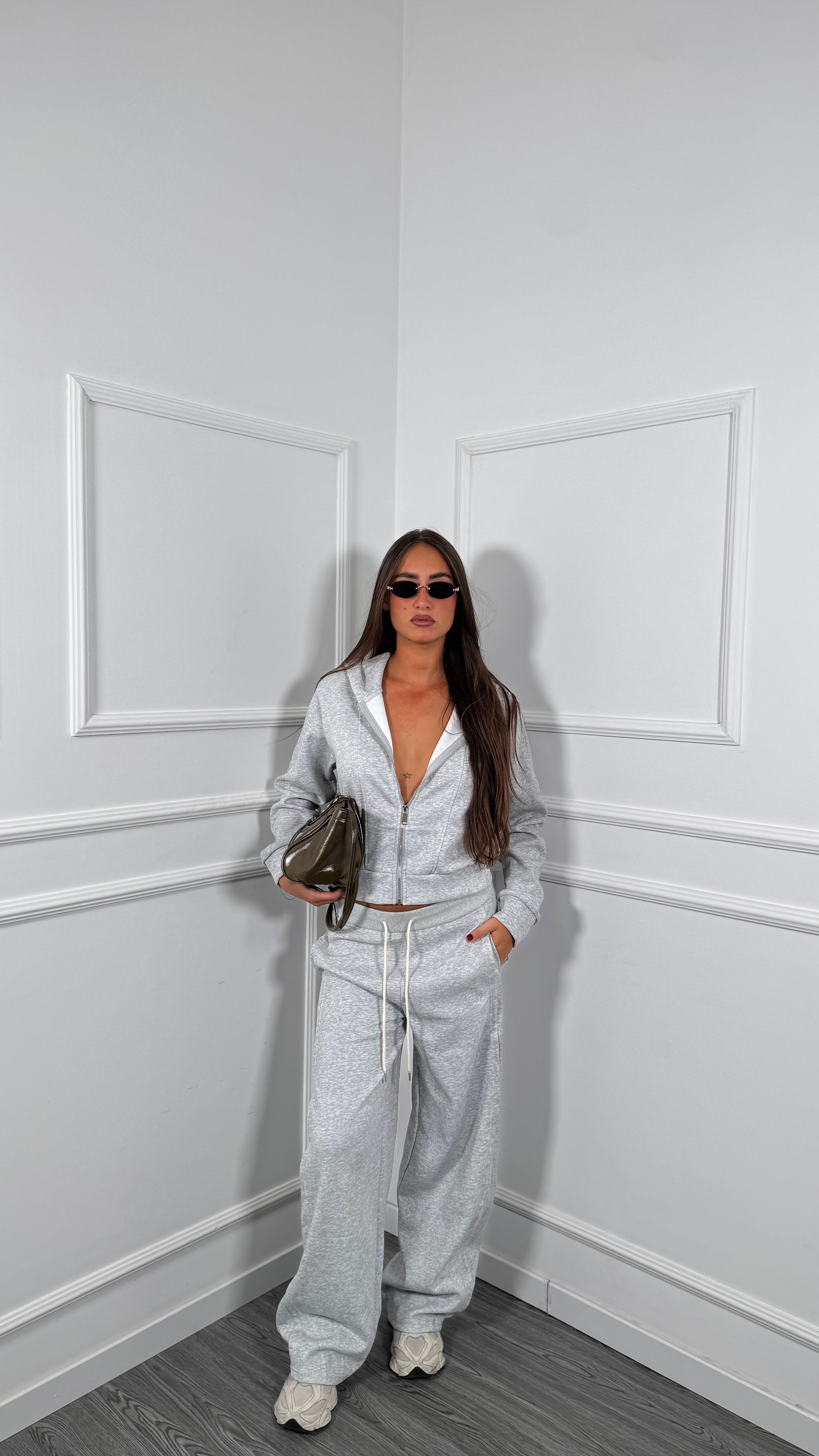 Coordinato tuta palazzo Footing grigio 9144