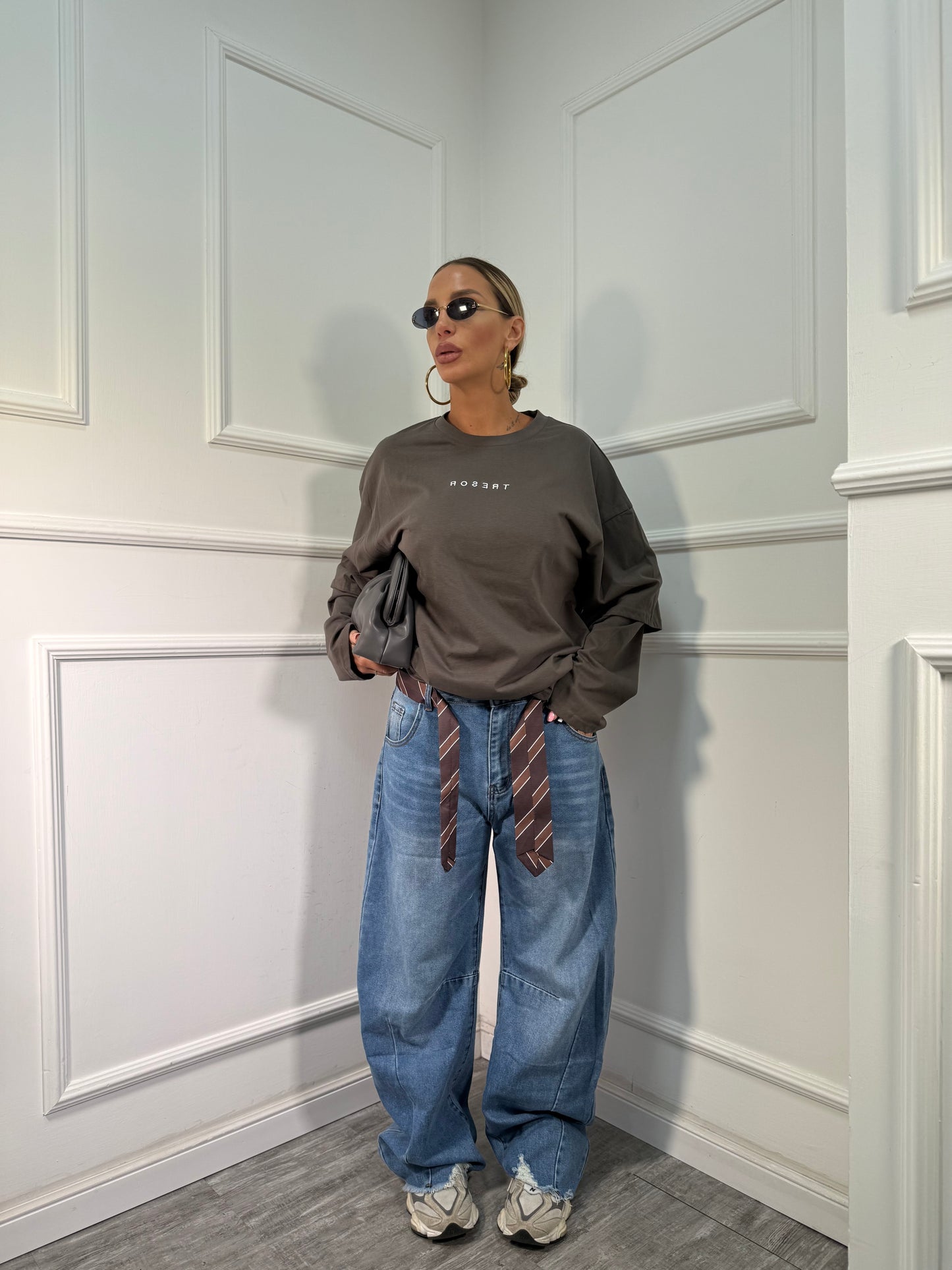 Jeans balloon con cravatta Kesha lavaggio chiaro 0721