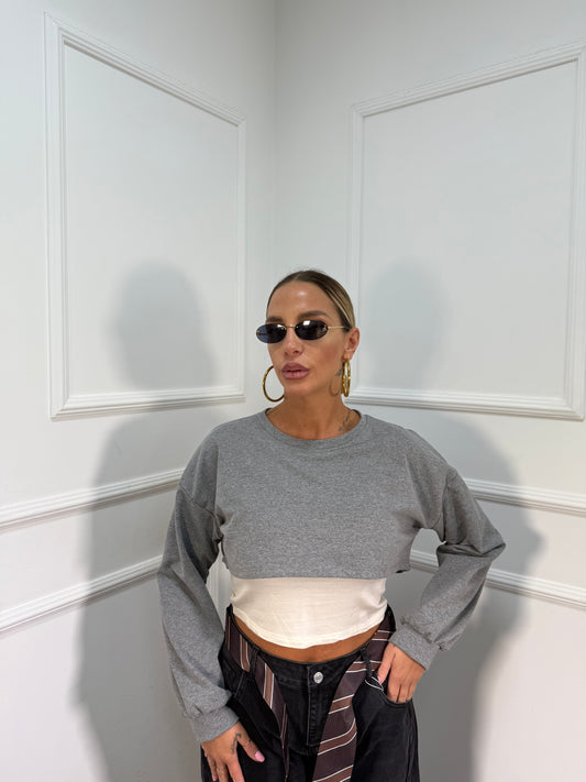 Shirt crop con canotta grigio 5504