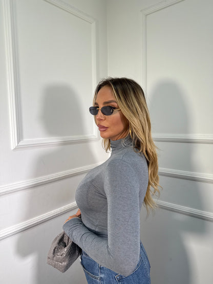 Shirt semi velata collo alto Jolly grigia misto cashmere 28029