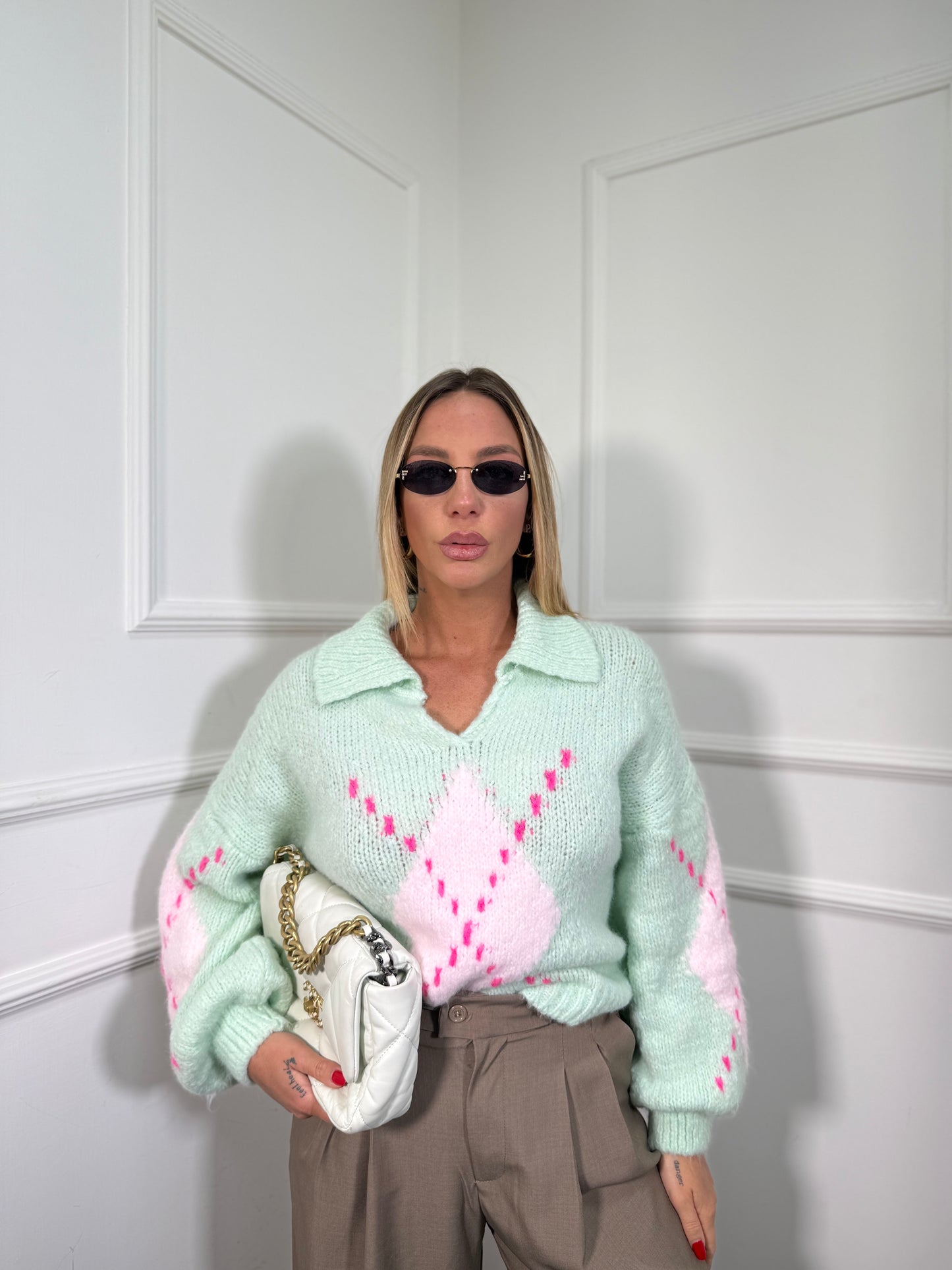 Pullover lana cotta Rainbow verde acqua 31951