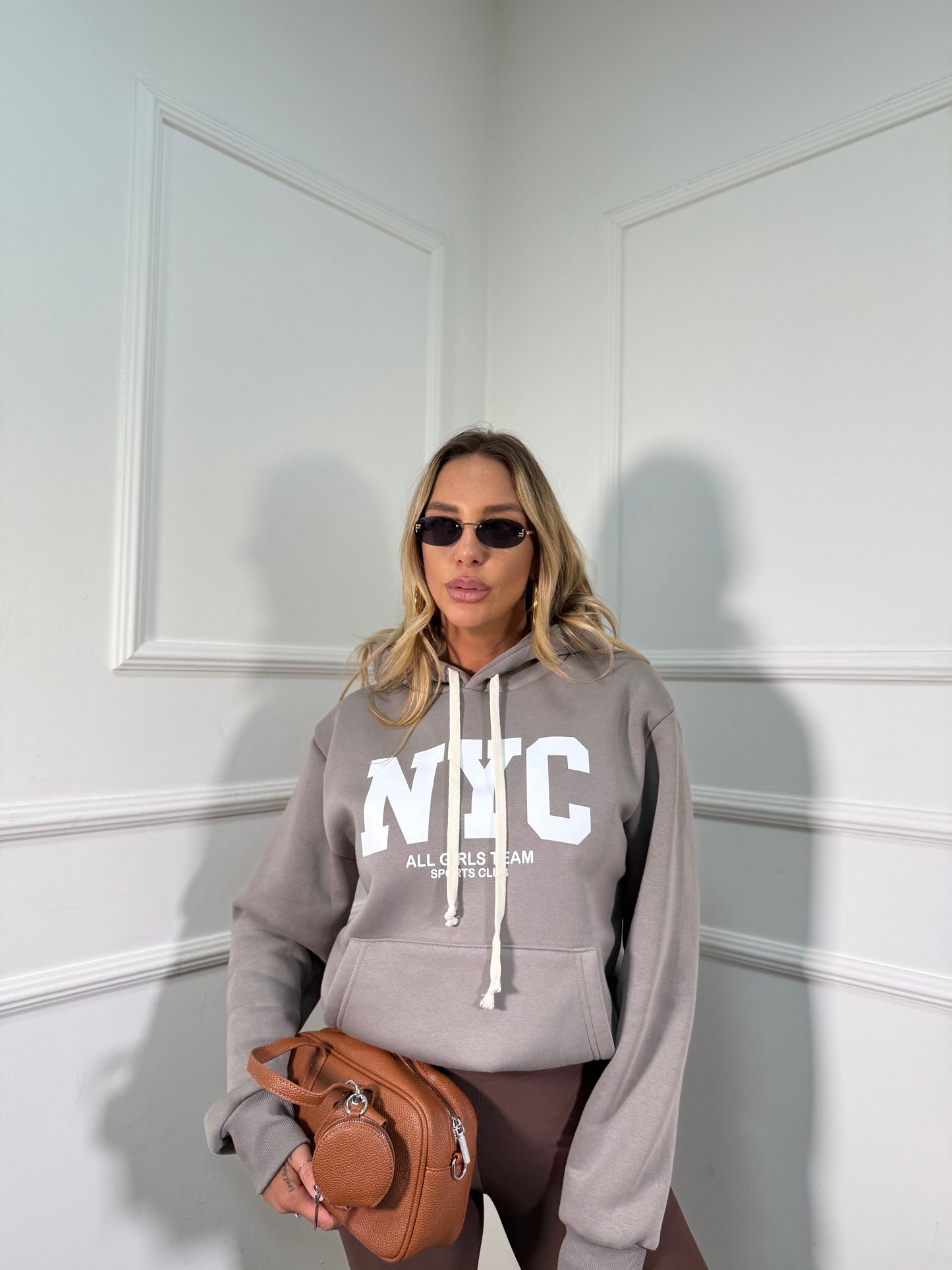 Felpa in pile NYC taupe