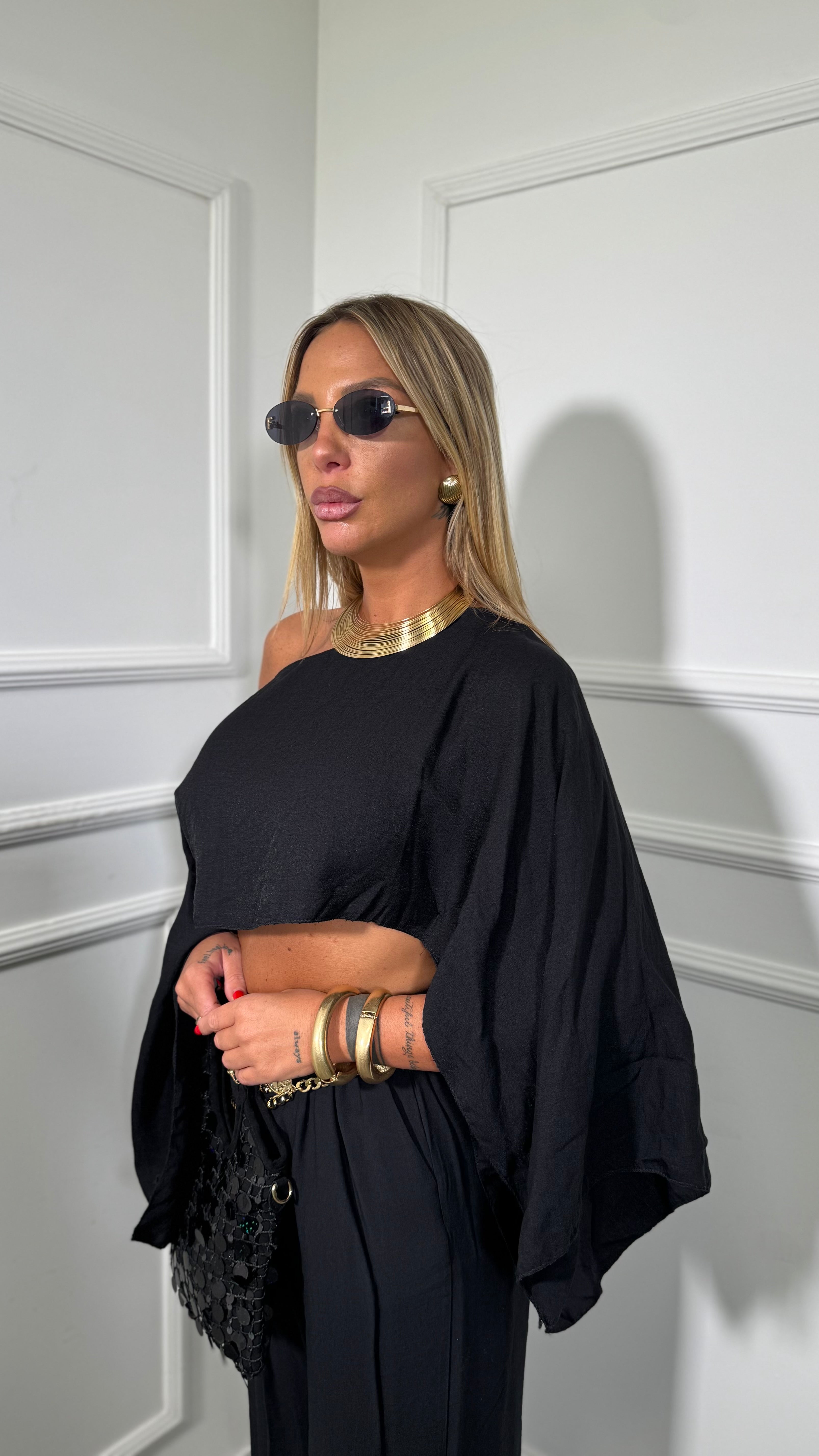 Coordinato in viscosa con top asimmetrico Clodia nero 7060