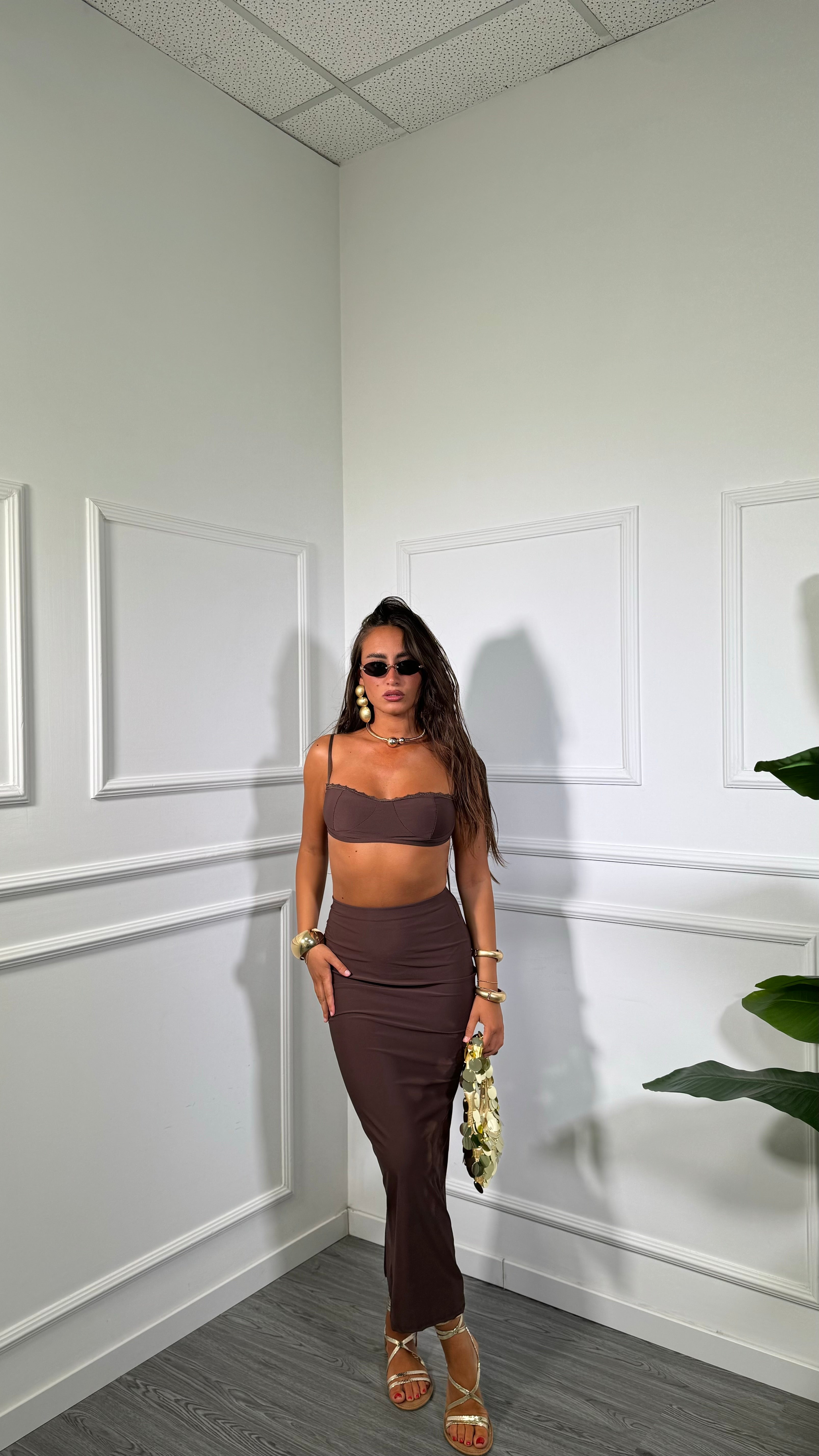 Coordinato in lycra Leonyssi cioccolato 16722