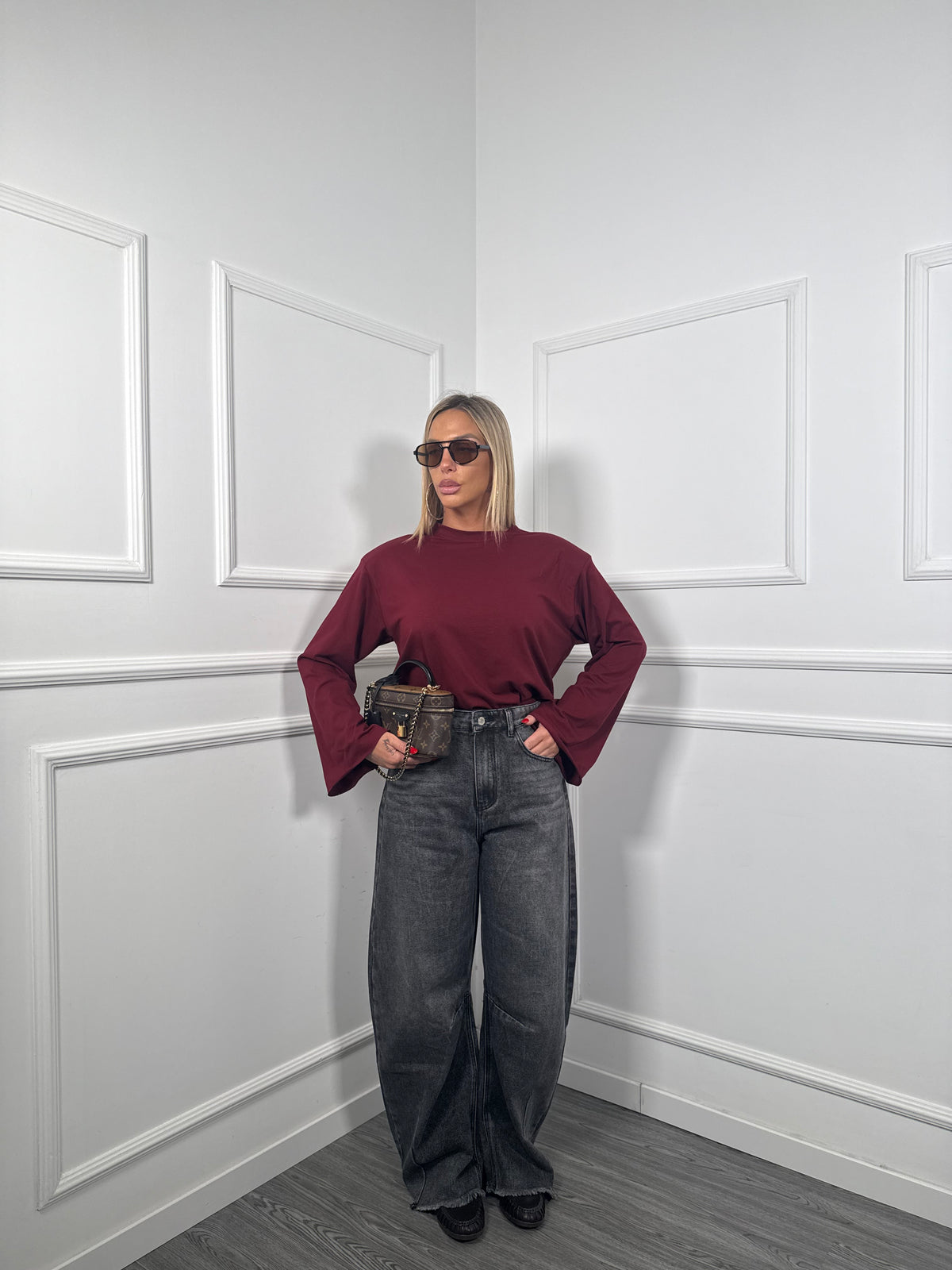 Jeans baggy sfrangiato grigio fumo f32266