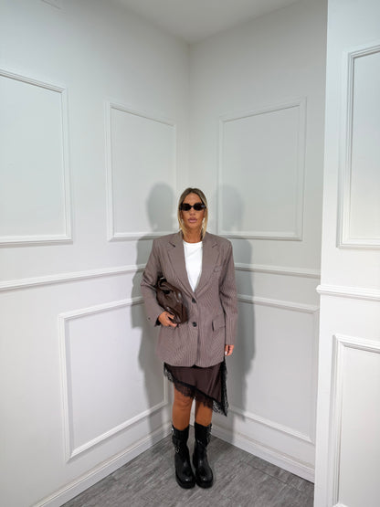 Gonna in satin e pizzo asimmetrica cioccolato 25426