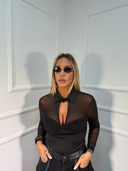 Shirt polo scollo a goccia nero rtt59160