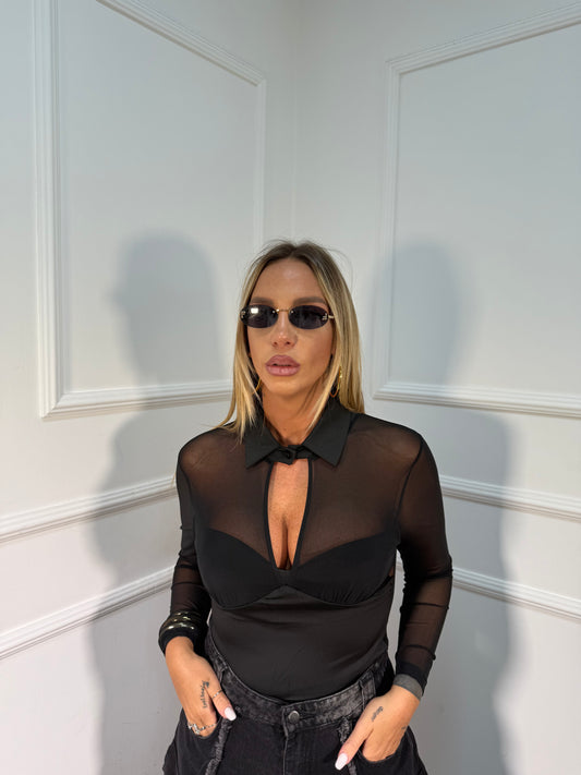 Shirt polo scollo a goccia nero rtt59160