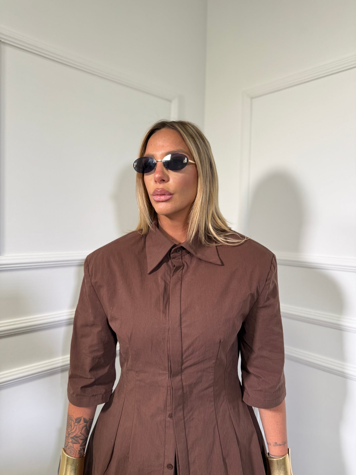 Coordinato in cotone strutturato con spalline Cairo cioccolato har020