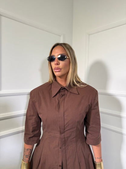 Coordinato in cotone strutturato con spalline Cairo cioccolato har020