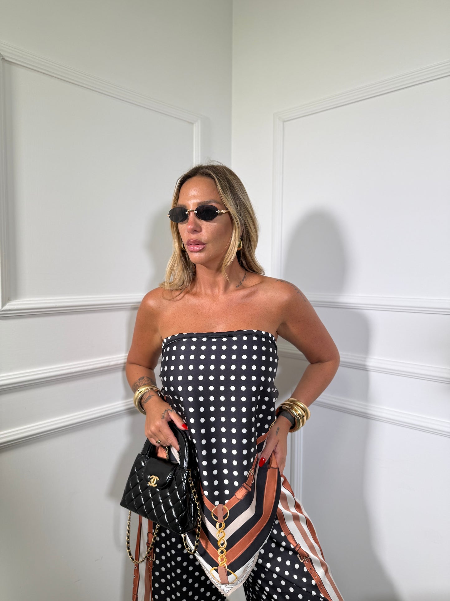 Coordinato in satin Pois nero 2833