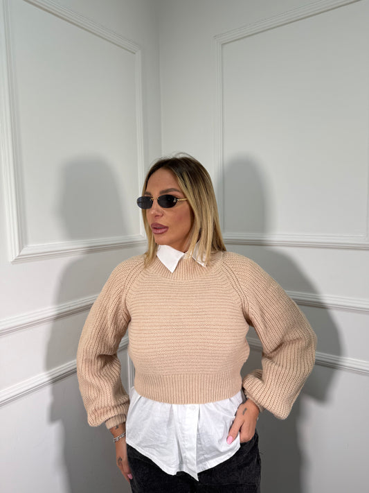 Maglioncino crop manica balloon Sugar beige mi09