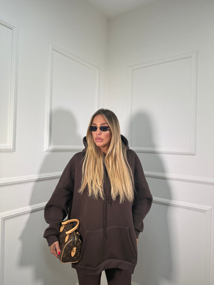 Felpa oversize con cappuccio in pile Freedom cioccolato