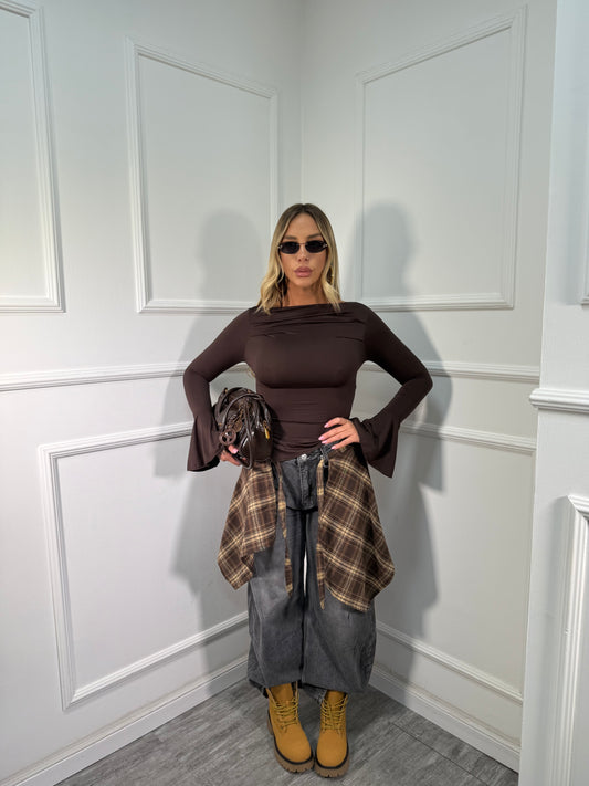 Jeans balloon con finta camicia incorporata grigio scuro w79932