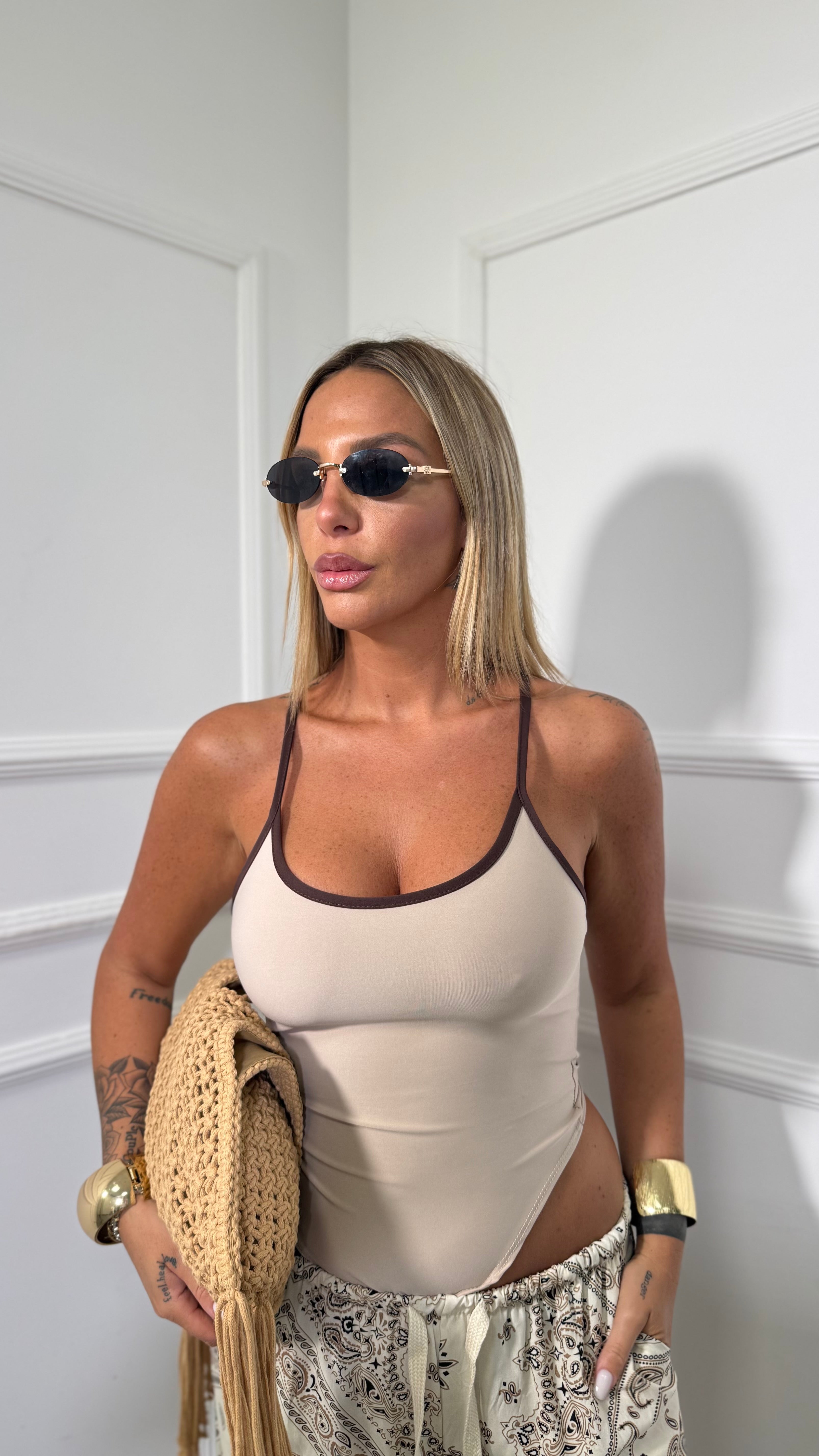 Body in lycra contrast Jessy nude/cioccolato  26898