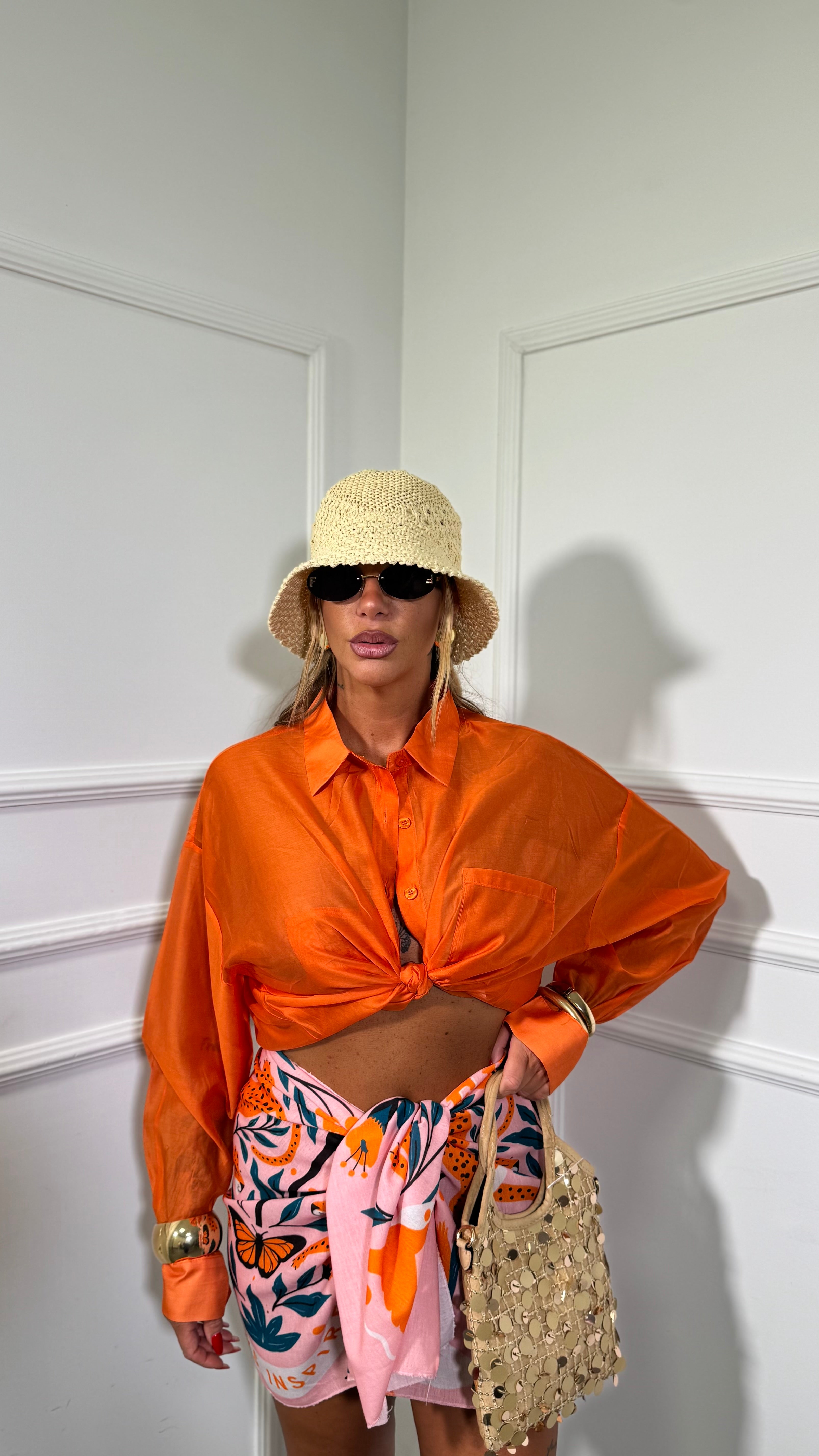 Camicia semi velata Flayr arancio 6808