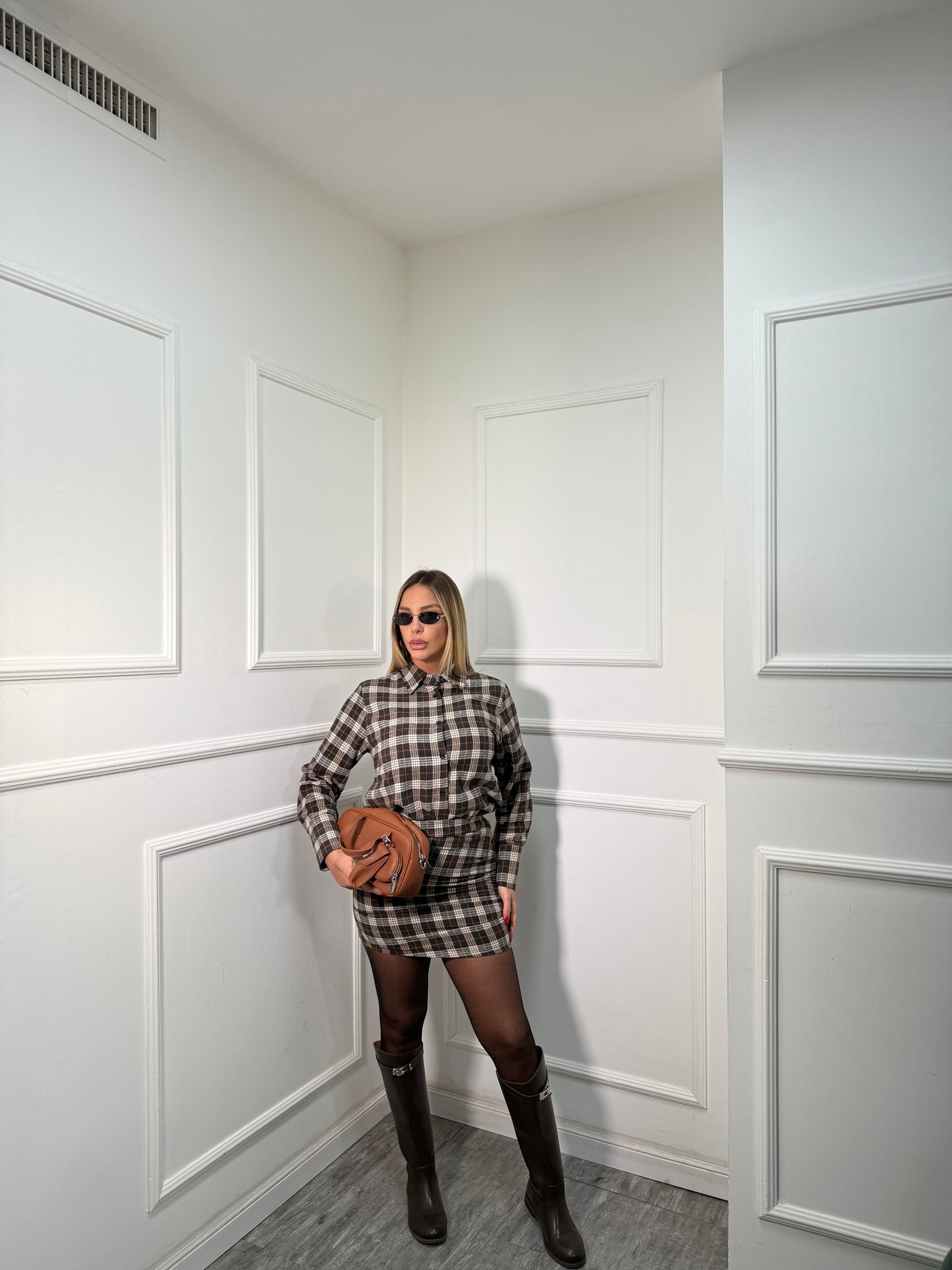 Coordinato in flanella a quadri Telma cacao 6820