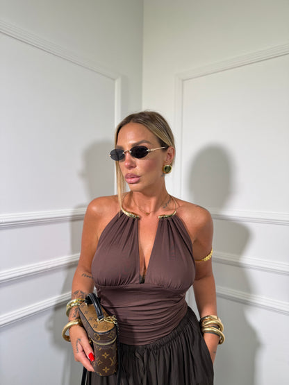 Body in lycra con collana (premium quality) cioccolato cb13250
