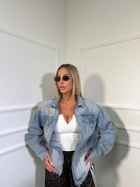 Giacca in denim con zip lavaggio medio f162