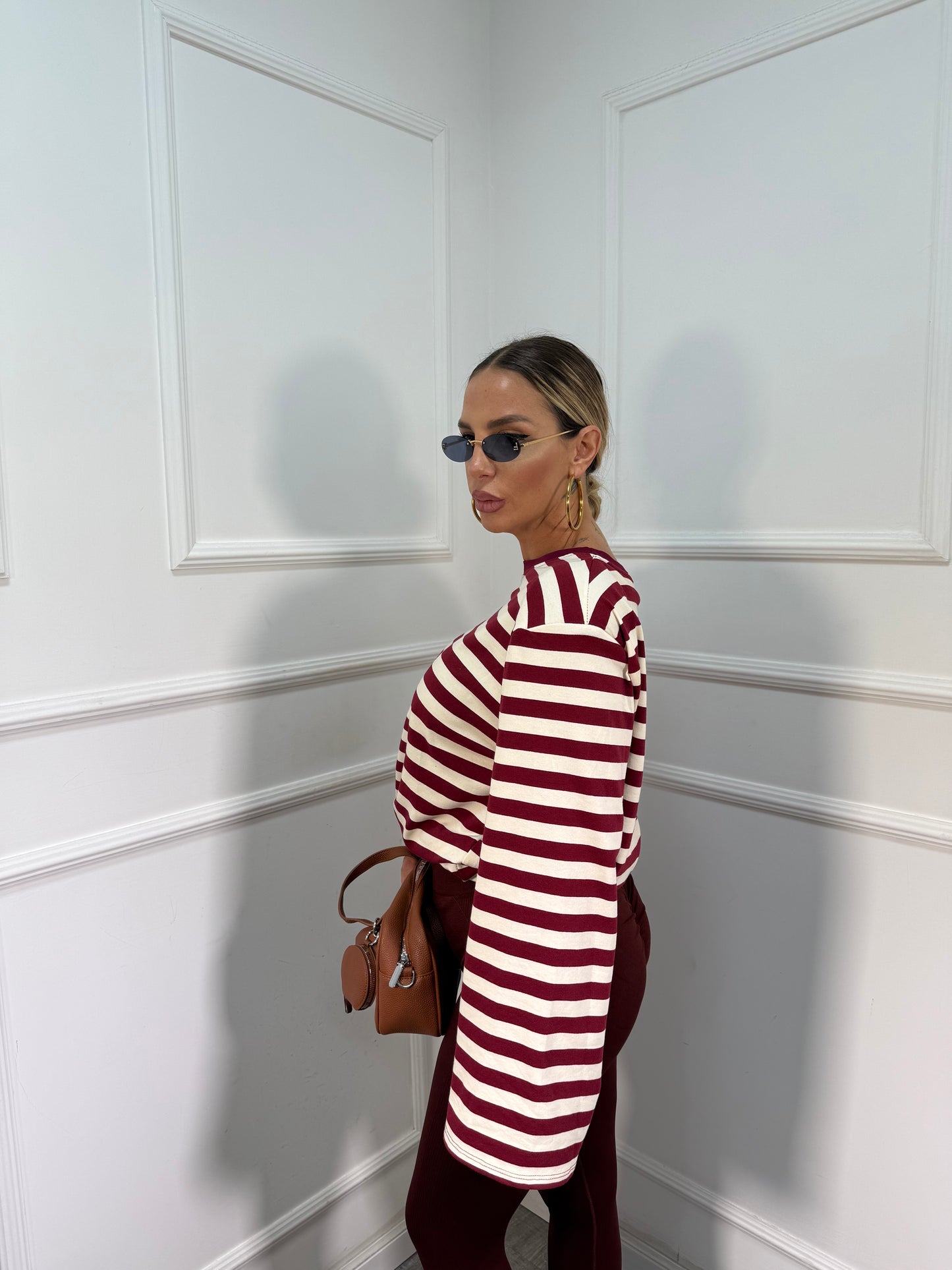 Shirt manica campana con spalline bordeaux/panna