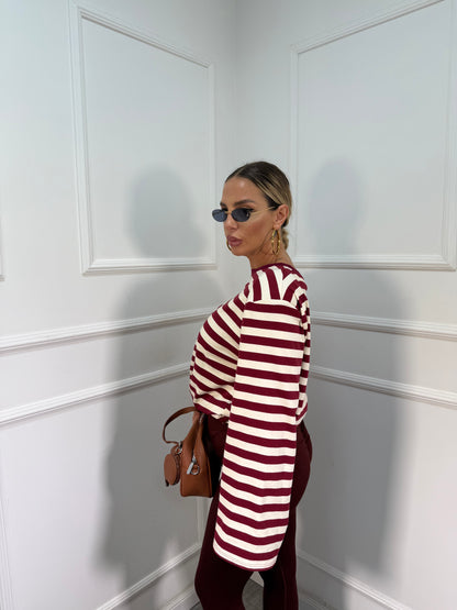 Shirt manica campana con spalline bordeaux/panna