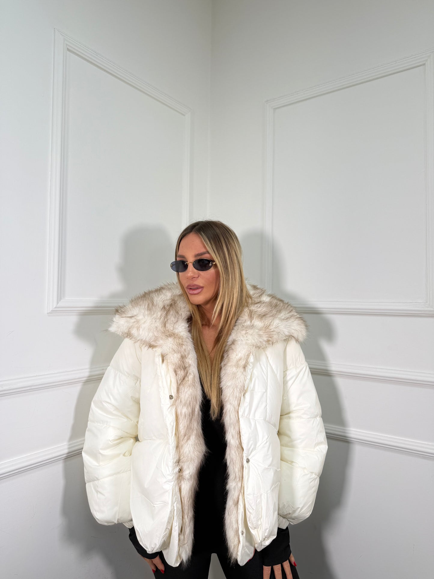 Bomber oversize con ecofur rimovibile Cortina panna fl202257